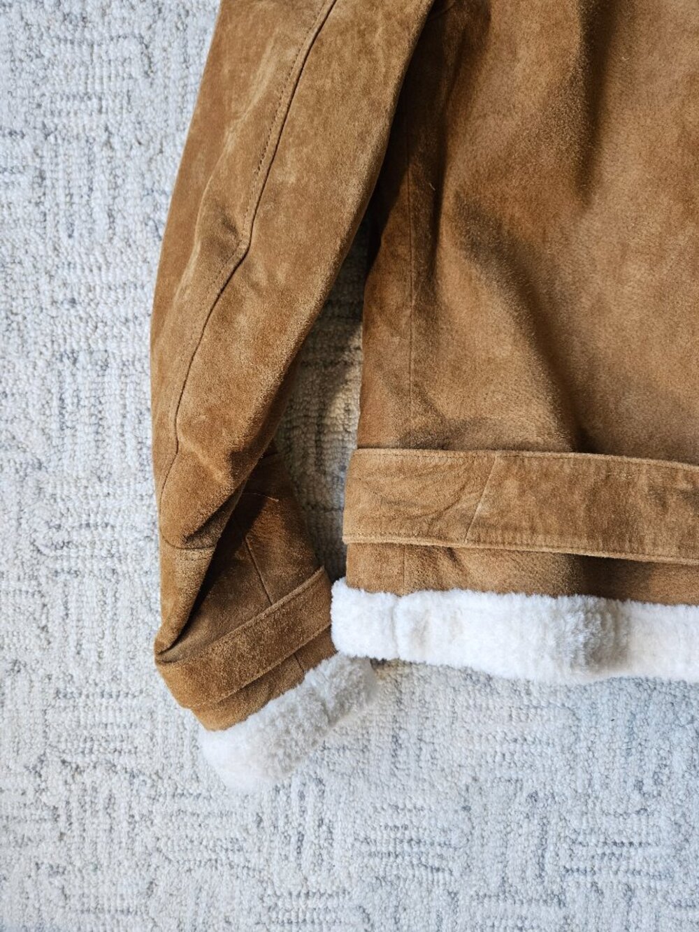 Zara Shearling Sherpa caramel tan suede moto cropped jacket coat women's XS - Picture 8 of 8